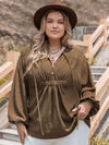 Chocolate Plus Size Tie Neck Long Sleeve Blouse