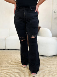 Janet Black Full Size High Waist Distressed Flare Jeans