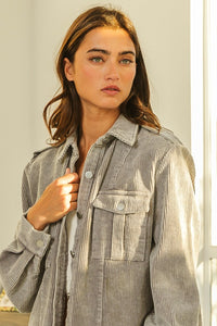 Grey Shadow Button Up Corduroy Shacket