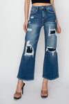 Happy Days Full Size High Rise Patch Detailed Wide Leg Crop Jeans