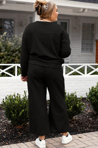 Raven Textured Long Sleeve Top and Drawstring Pants Set