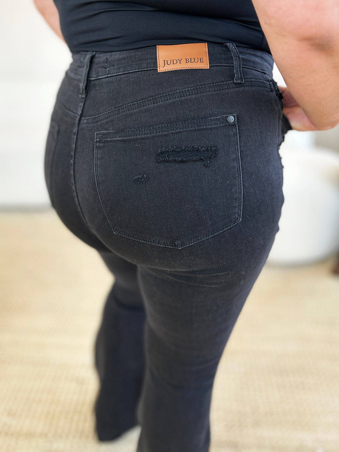 Janet Black Full Size High Waist Distressed Flare Jeans