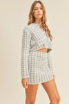 Alexis Houndstooth Cropped Knit Cardigan and Mini Skirt Set