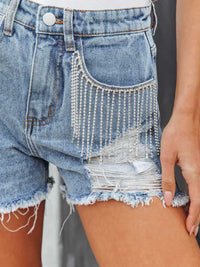 Hot Bottoms Distressed Fringe Denim Shorts