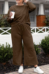 Raven Textured Long Sleeve Top and Drawstring Pants Set