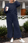 Raven Textured Long Sleeve Top and Drawstring Pants Set
