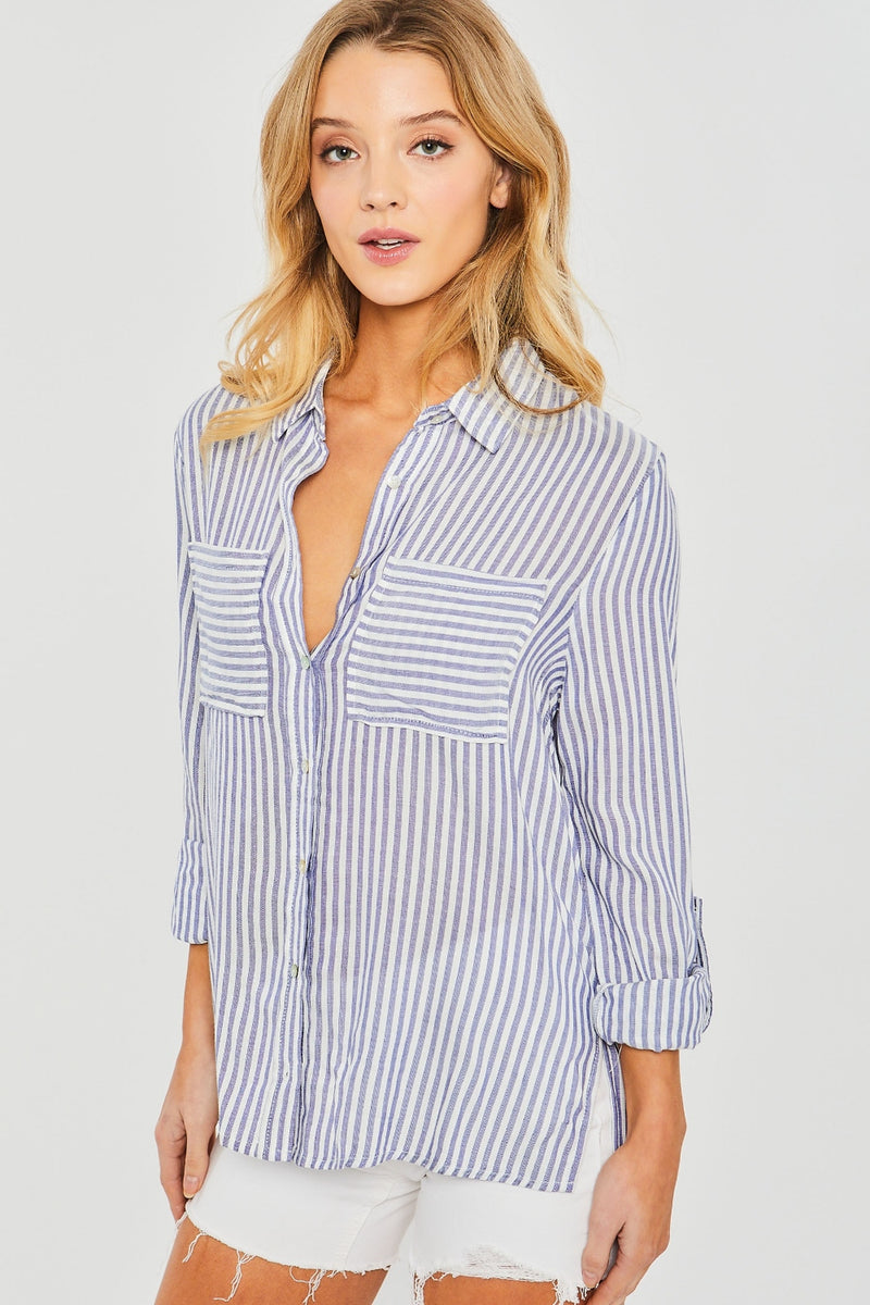 Striped Collared Neck Long Sleeve Shirt
