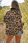 Black Trim Leopard Teddy Shacket with Pockets