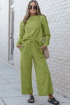 Raven Textured Long Sleeve Top and Drawstring Pants Set
