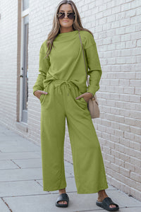 Raven Textured Long Sleeve Top and Drawstring Pants Set