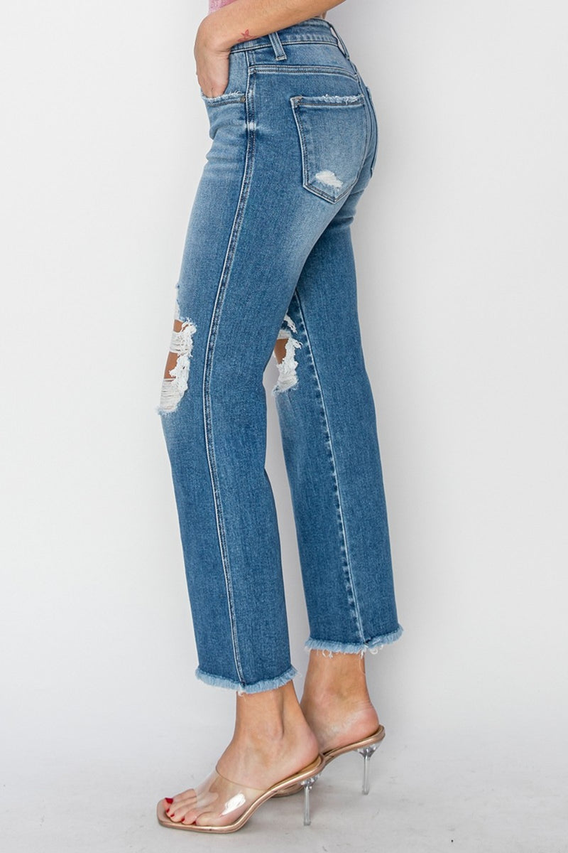 Mid Rise Distressed Cropped Flare Jeans