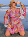 Summer Florals Plus Size Ruched Long Sleeve Dress