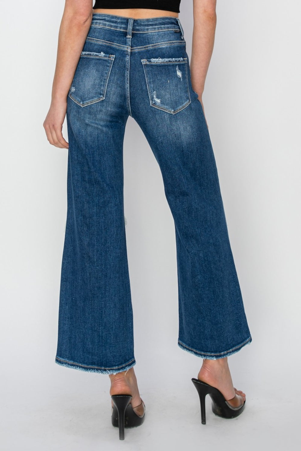 Happy Days Full Size High Rise Patch Detailed Wide Leg Crop Jeans