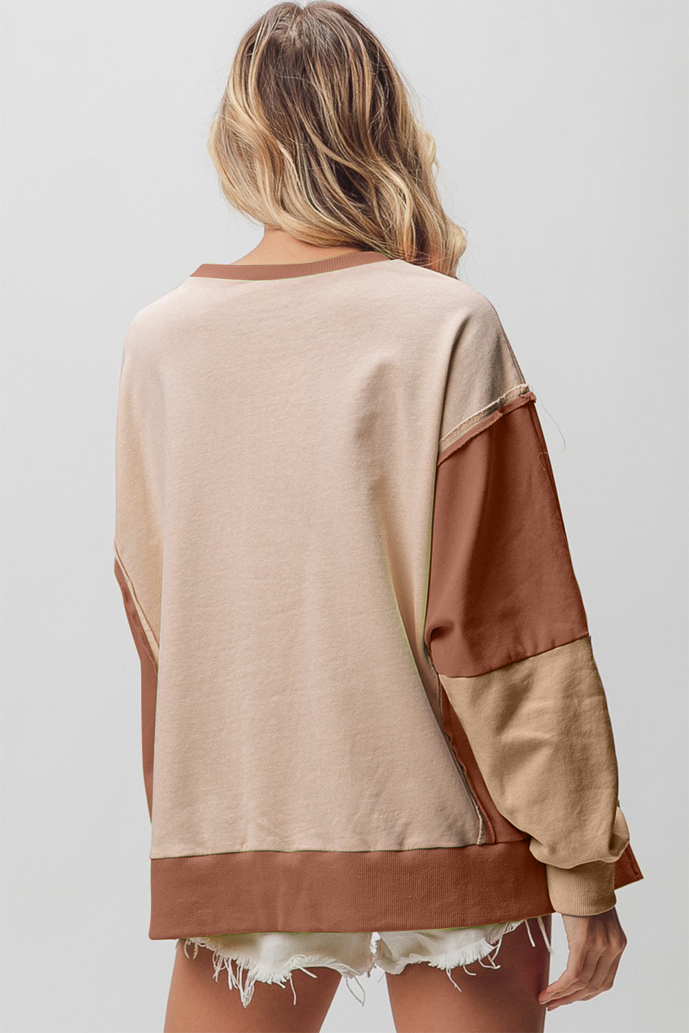 Neutral Washed Color Block Sweatshirt