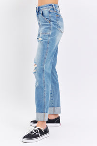 Casual Days Distressed Straight Jeans with Patch Pockets