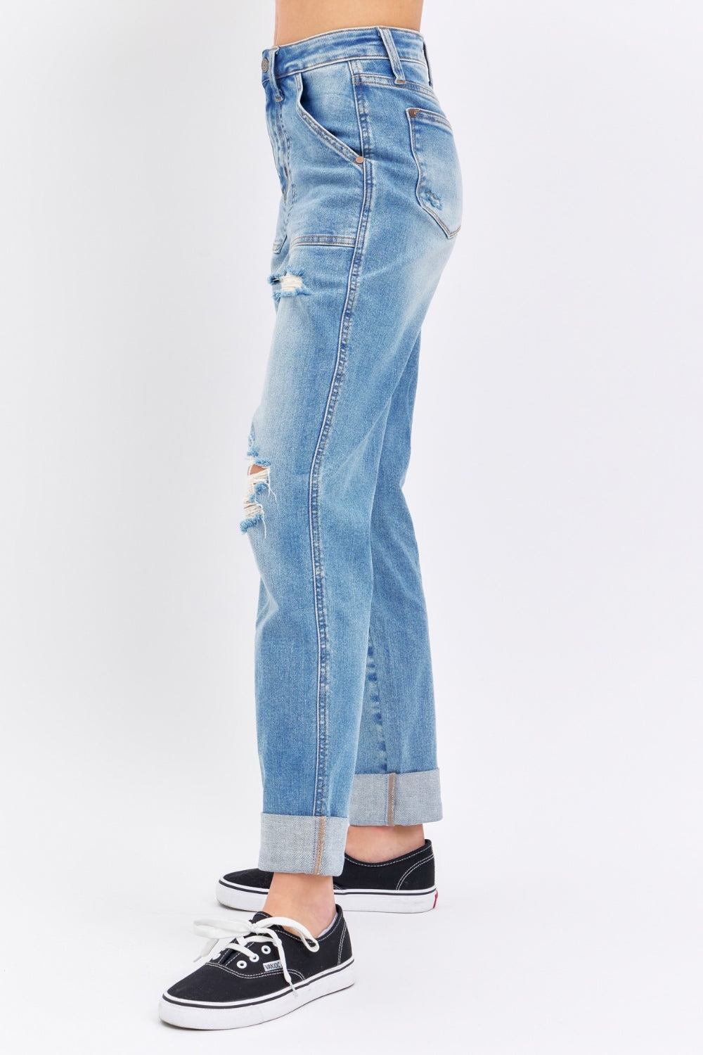 Casual Days Distressed Straight Jeans with Patch Pockets