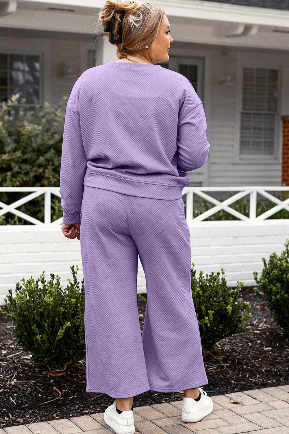 Raven Textured Long Sleeve Top and Drawstring Pants Set