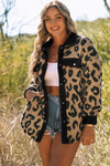 Black Trim Leopard Teddy Shacket with Pockets