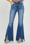 Rhonda High Rise Front Slit Frayed Hem Flare Jeans