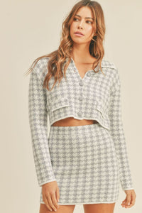 Alexis Houndstooth Cropped Knit Cardigan and Mini Skirt Set