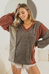 Harvest Color Block Exposed Seam Long Sleeve Top
