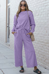 Raven Textured Long Sleeve Top and Drawstring Pants Set