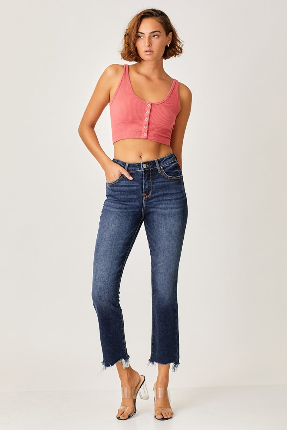 Janice Frayed Hem Cropped Straight Jeans