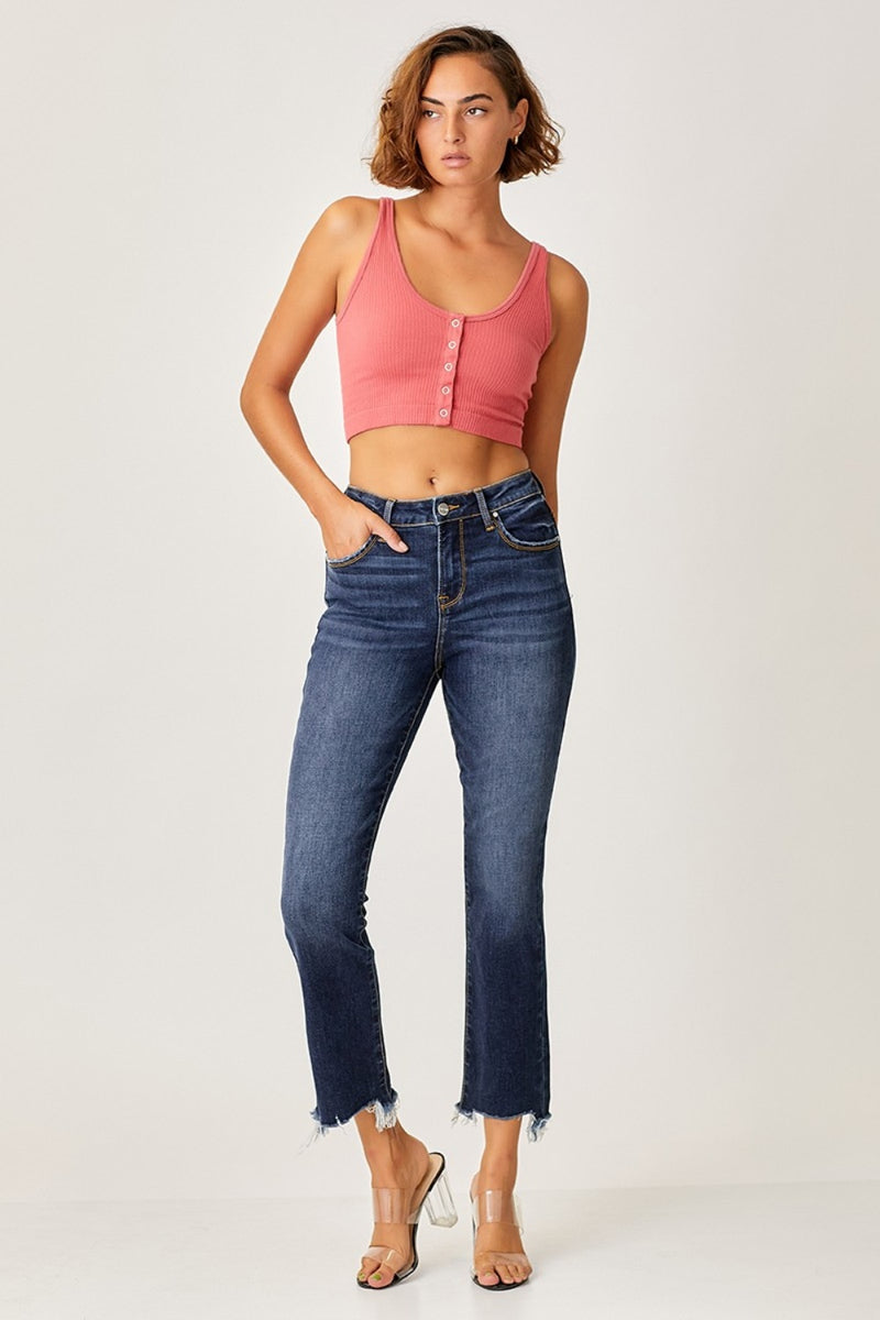 Janice Frayed Hem Cropped Straight Jeans
