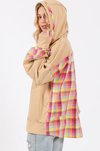 Colors Of Autumn Plaid Print Washed Hoodie