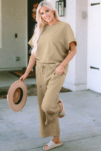 Raven Texture Short Sleeve Top and Pants Set