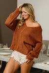 Cinnamon V-Neck Cable Knit Sweater
