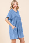 Paityn Short Sleeve Babydoll Texture Dress with Pockets