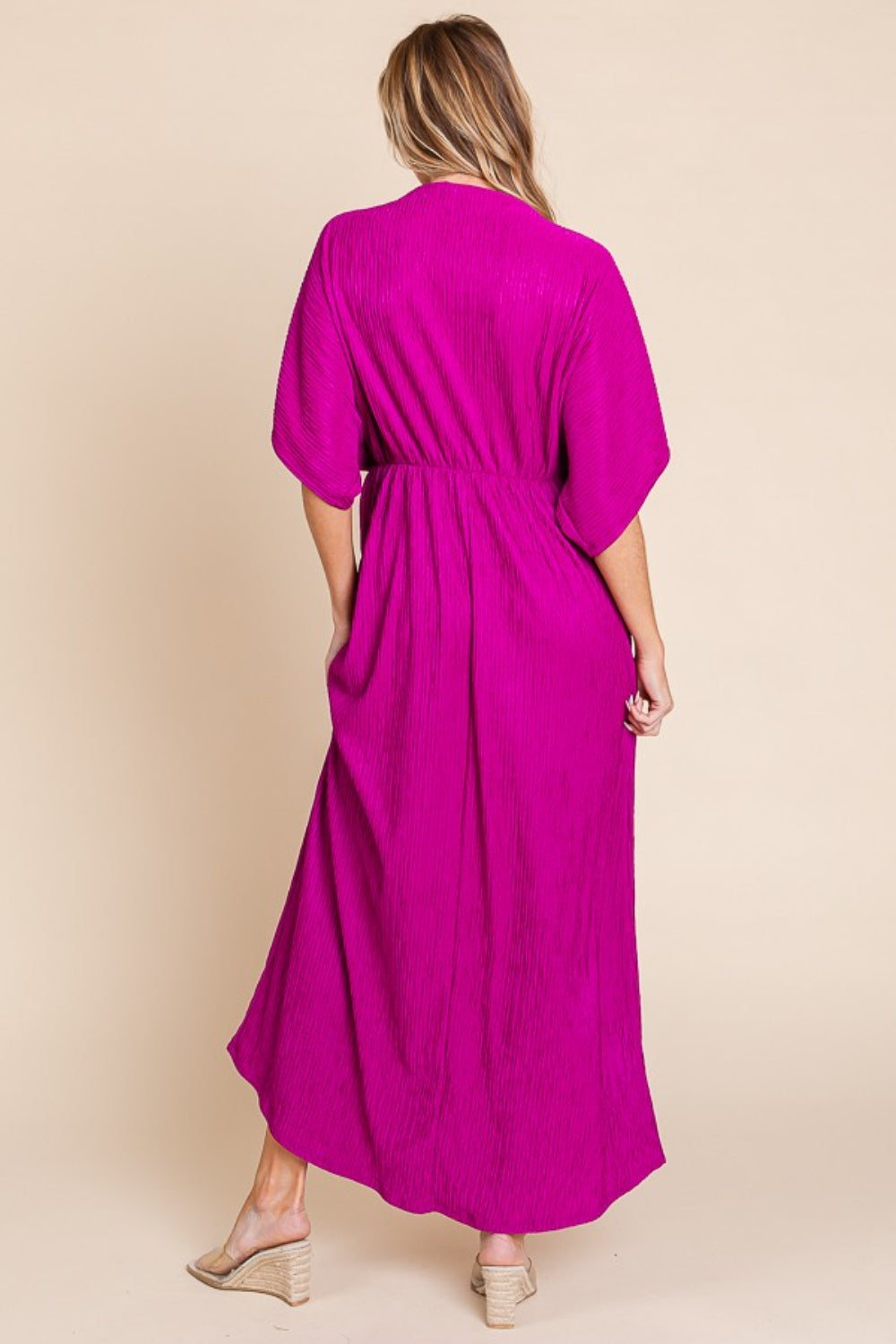 Hot Pink Surplice Maxi Dress with Pockets