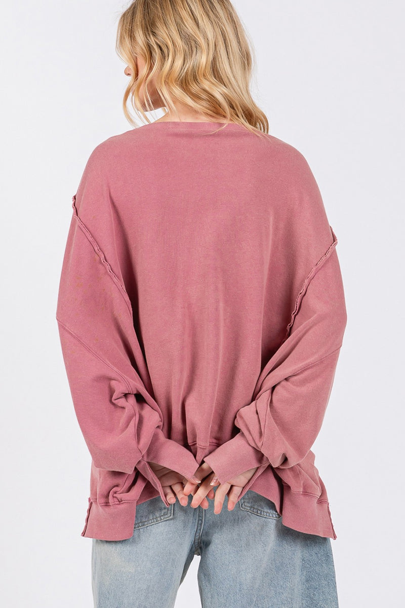 Zoie Mineral Wash Side Slit Oversized Sweatshirt