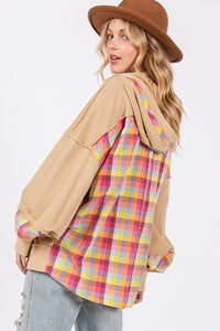 Colors Of Autumn Plaid Print Washed Hoodie