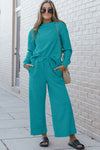 Raven Textured Long Sleeve Top and Drawstring Pants Set