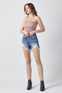 Molly Raw Hem Asymmetrical Waist Denim Shorts