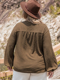 Chocolate Plus Size Tie Neck Long Sleeve Blouse