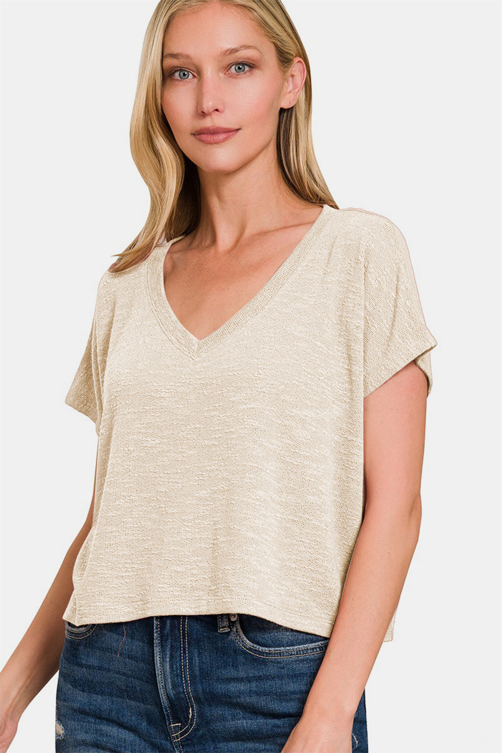 Your Basics V-Neck Short Sleeve Crop T-Shirt