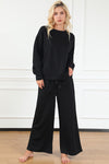 Raven Textured Long Sleeve Top and Drawstring Pants Set