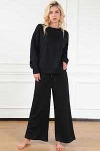 Raven Textured Long Sleeve Top and Drawstring Pants Set