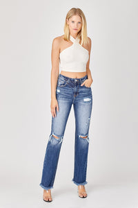 Melbourne Raw Hem Distressed Straight Jeans