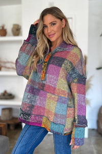 Worlds Apart Plaid Dropped Shoulder Hoodie