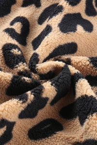 Black Trim Leopard Teddy Shacket with Pockets