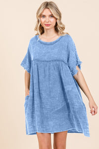 Paityn Short Sleeve Babydoll Texture Dress with Pockets