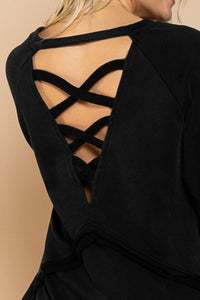 Back To Black Cross Strap Detail Balloon Sleeve Sweatshirt