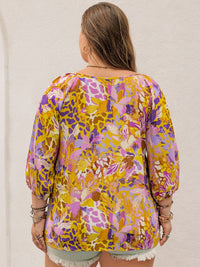 Moonlit Mauve Plus Size Printed Tie Neck Blouse