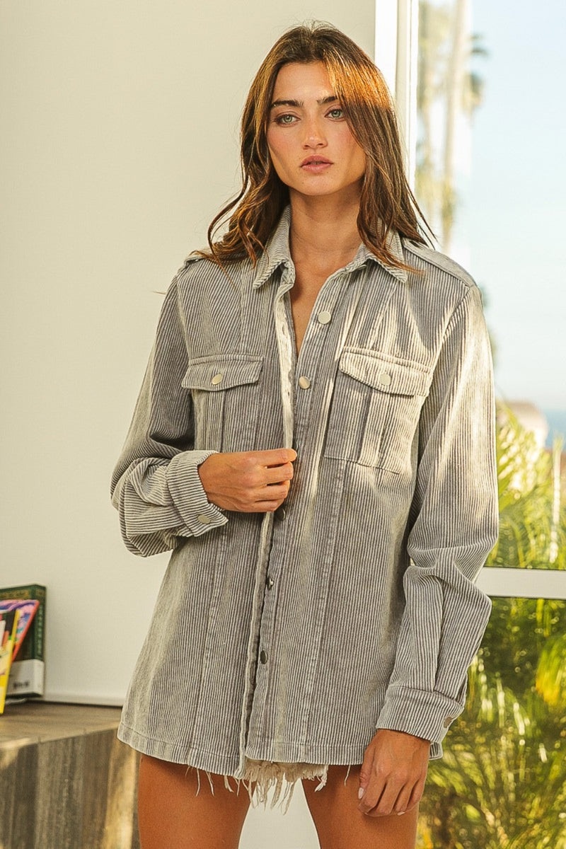 Grey Shadow Button Up Corduroy Shacket