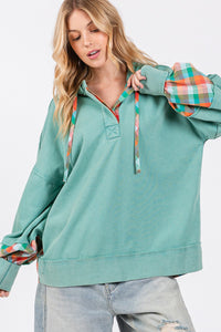 Colors Of Fall Plaid Print Washed Hoodie