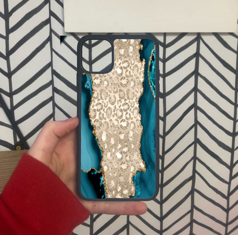 Marble and Gold leopard phone case